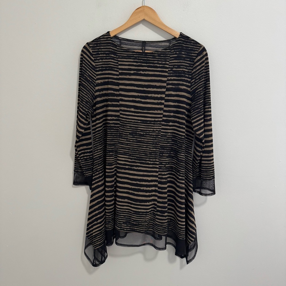 IC by Connie K Striped Mesh Hem Tunic Top